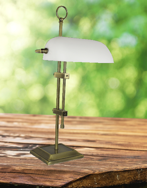 Schreibtisch/Bankerslampe Messing brüniert- anlaufgeschützt- kein polieren- mit Milchglasschirm