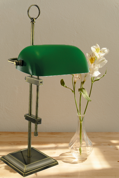 Schreibtisch/Bankerslampe Messing brüniert- anlaufgeschützt- kein polieren- Glasschirm