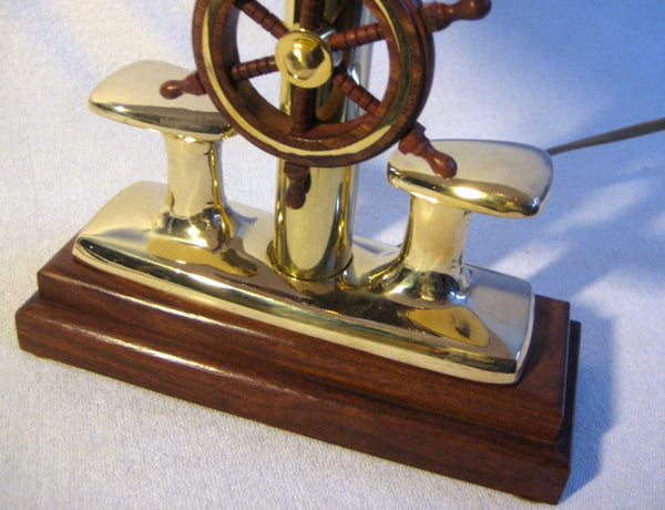 Maritime- Lampe - Messing und Holz + Stoffschirm 35 cm- Pollerlampe
