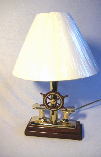 Maritime- Lampe - Messing und Holz + Stoffschirm 35 cm- Pollerlampe