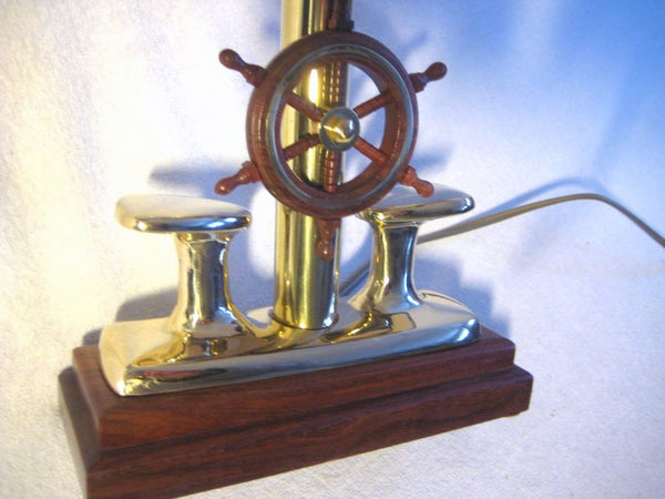 Maritime- Lampe - Messing und Holz + Stoffschirm 35 cm- Pollerlampe