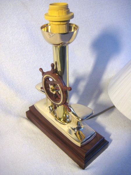 Maritime- Lampe - Messing und Holz + Stoffschirm 35 cm- Pollerlampe