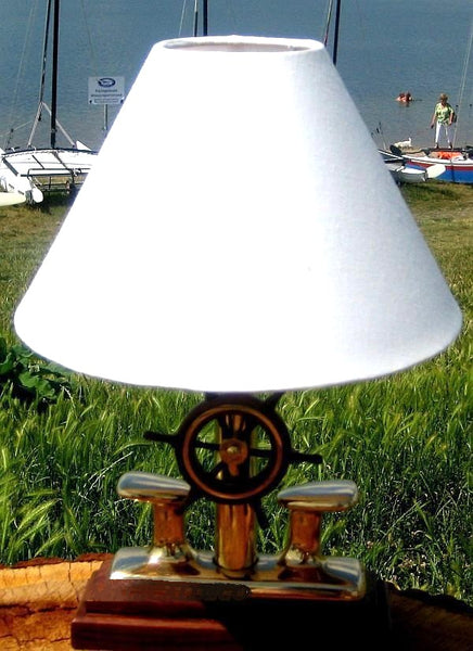 Maritime- Lampe - Messing und Holz + Stoffschirm 35 cm- Pollerlampe