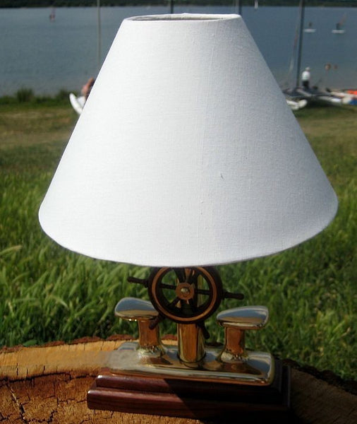 Maritime- Lampe - Messing und Holz + Stoffschirm 35 cm- Pollerlampe