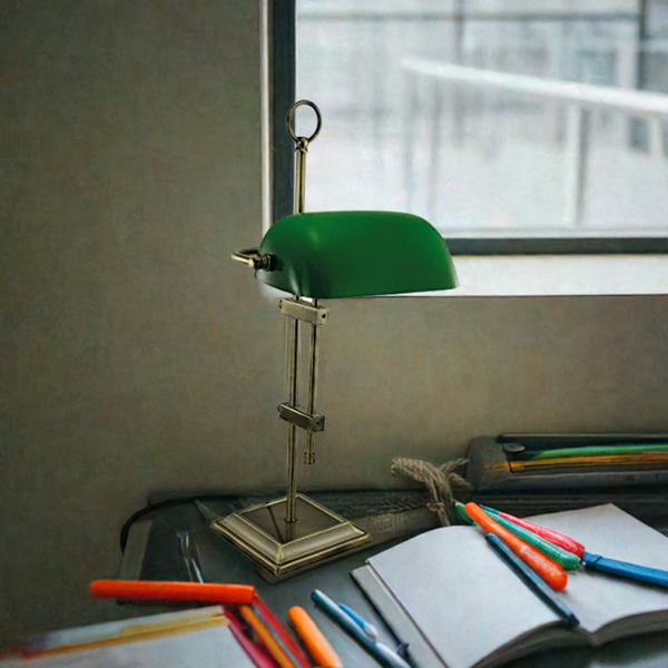 Schreibtisch/Bankerslampe Messing brüniert- anlaufgeschützt- kein polieren- Glasschirm