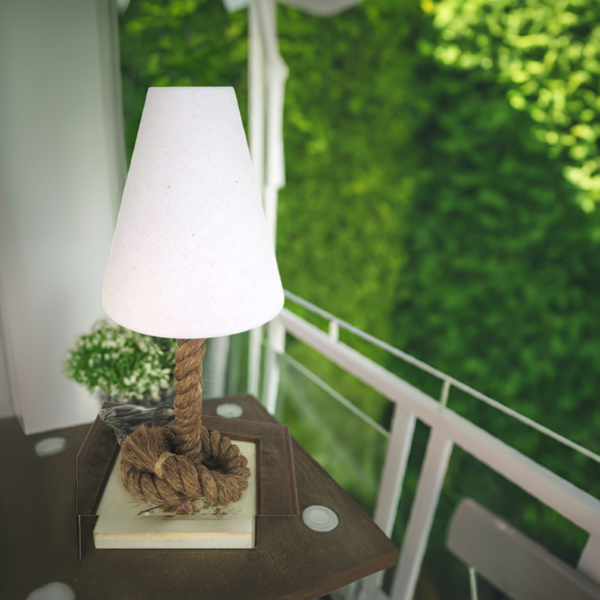 Tischlampe- 70 cm- gedrehter Hanf (robust) und Stoffschirm- Lampe Tau