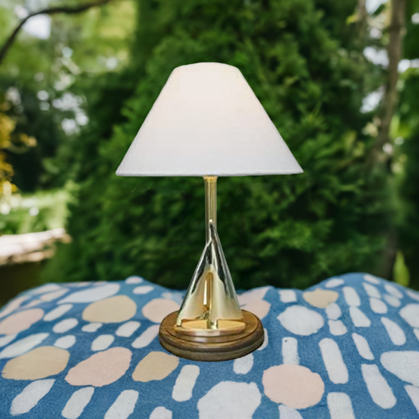 Lámpara de mesa para barco marítimo - marinero, barco - H 40 cm - eléctrica - madera/latón/pantalla de tela