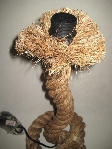 Tischlampe- 70 cm- gedrehter Hanf (robust) und Stoffschirm- Lampe Tau