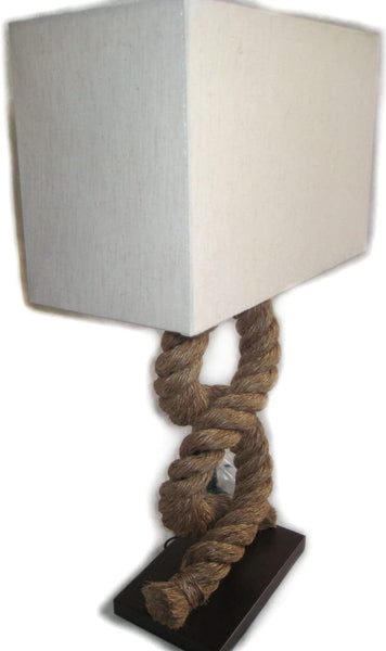 Tischlampe- 73 cm- eckig- gedrehter Hanf (robust) und Stoffschirm Lampe Tau