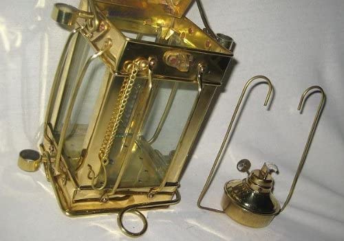 Eckige, massive Petroleum- Schiffslampe- Schiffsleuchte aus Messing H 25 cm