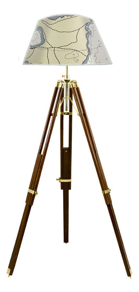 Stativlampe,  Stehlampe mit Stativfuß- Höhe bis 186 cm- Schirm Seekarte