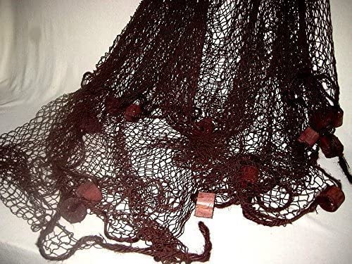 Piratenset- Fischernetz mit Schwimmern braun 3,4 m, Schiffsglocke, Rettungsring blau/weiß- Maritime Deko