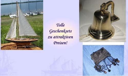 Geschenkset bestehend aus Segelyacht, Schiffsglocke+ Fischernetz braun
