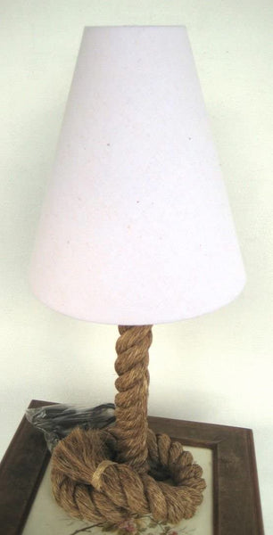 Tischlampe- 70 cm- gedrehter Hanf (robust) und Stoffschirm- Lampe Tau