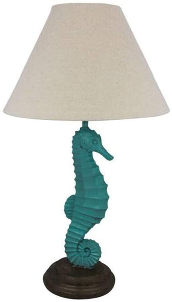 Tischlampe- Höhe 52 cm- Holz Stoffschirm- Seepferdchen