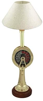 Tischlampe aus massiv Messing/Holz- mit Stoffschirm 45 cm- Telegraph