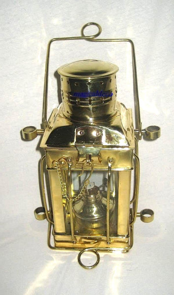 Eckige, massive Petroleum- Schiffslampe- Schiffsleuchte aus Messing H 25 cm