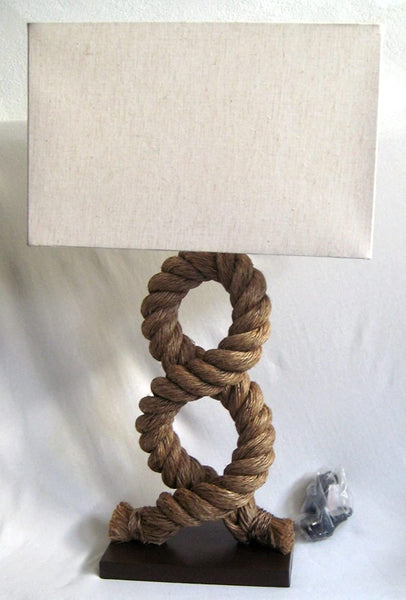 Tischlampe- 73 cm- eckig- gedrehter Hanf (robust) und Stoffschirm Lampe Tau