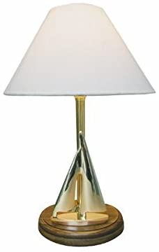 Lámpara de mesa para barco marítimo - marinero, barco - H 40 cm - eléctrica - madera/latón/pantalla de tela