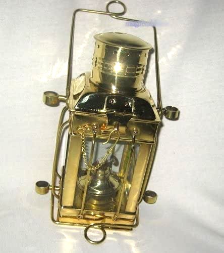 Eckige, massive Petroleum- Schiffslampe- Schiffsleuchte aus Messing H 25 cm