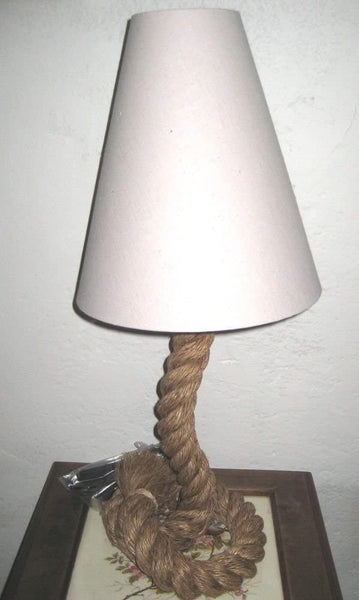 Tischlampe- 70 cm- gedrehter Hanf (robust) und Stoffschirm- Lampe Tau