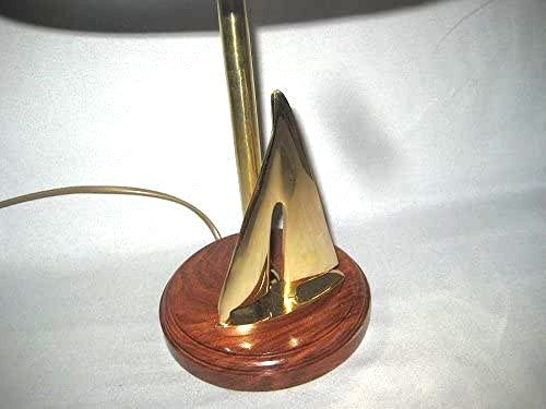 Maritime- Schiffslampe- Tischleuchte - Segler, Schiff- H 60 cm- elektrisch - Holz/Messing/Stoffschirm