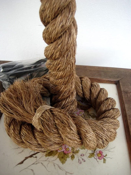 Tischlampe- 70 cm- gedrehter Hanf (robust) und Stoffschirm- Lampe Tau