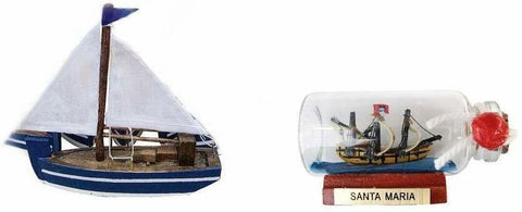 Kleiner Segler-Boot-Holzrumpf/Stoffsegel 10 cm+ Buddelschiff Santa Maria 6 cm