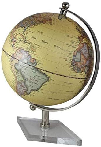 Edler Globus - mit Messing, vernickelt H 30 cm- Fuß transparent- Farbe beige