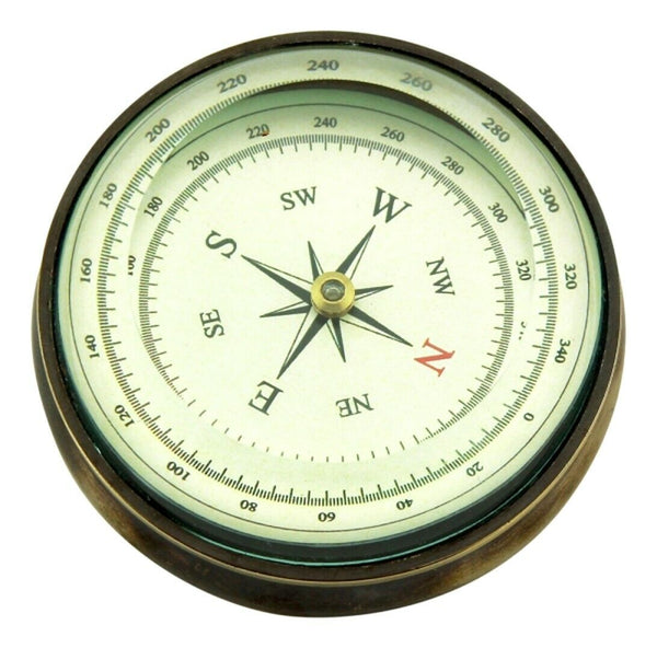 Tischkompass, Kompass, Navigation, antik Meesing- Glaskuppel