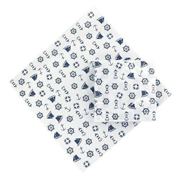 4X Serviettenringe aus Messing, vernickelt + 20 Servietten Leuchtturm, Steuerrad