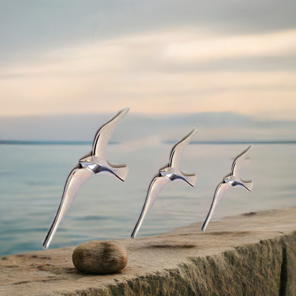 3er Set- Möwen 15-25 cm- Wanddeko mit Aufhängeringen- aus Messing vernickelt - Maritime Deko