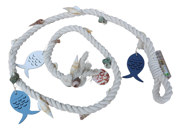 Lange Kordel/Wandhänger aus Baumwolle/Metall/Resin, Fisch, Muschel- Lichterkette 150 cm