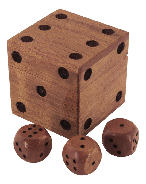 6 Würfel in Holzbox mit Klappdeckel und Lasergravur - Aufbewahrung Würfel, kein Würfelbecher