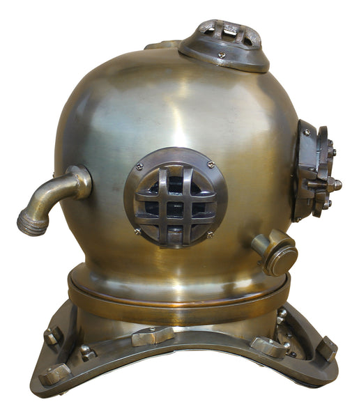 Massiver Taucherhelm auf Holz- Eisen und Messing antik- Seefahrt- Nautik 24 cm- Taucherglocke