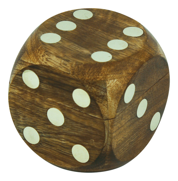 6 Würfel in Holzbox mit Klappdeckel und Messing - Aufbewahrung Würfel, kein Würfelbecher