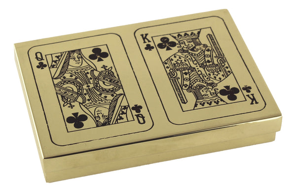 Doppeltes Kartenspiel in Box aus Messing mit Klappdeckel - Spielkartenbox