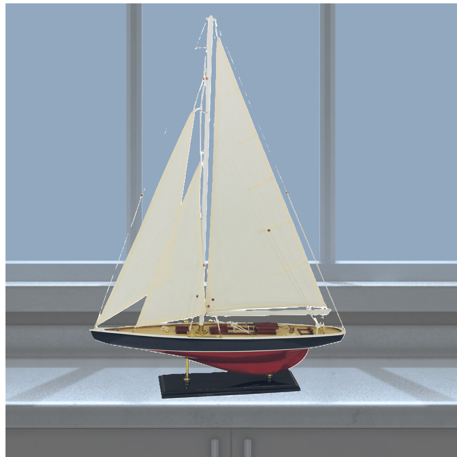 Große, dekorative Yacht, Segelschiff, Schiffsmodell Segelyacht Holz/Leinen