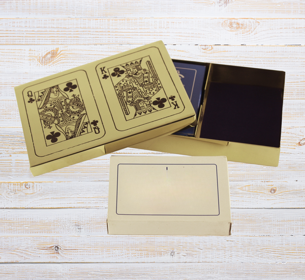 Doppeltes Kartenspiel in Box aus Messing mit Klappdeckel - Spielkartenbox