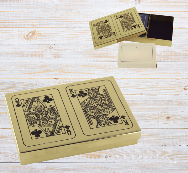 Doppeltes Kartenspiel in Box aus Messing mit Klappdeckel - Spielkartenbox