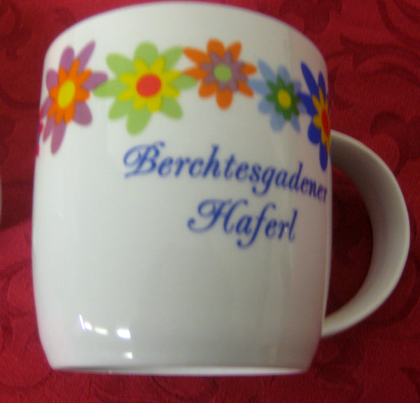 Porzellan- Tasse, Kaffeepott, Becher - Berchtesgaden- Blumen - deutsches Produktdesign