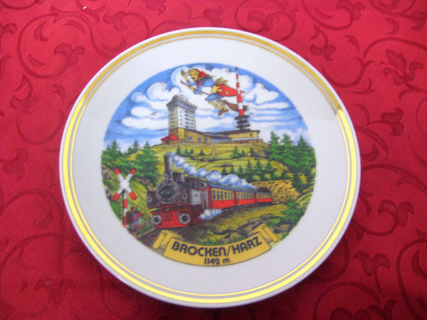 Plato de porcelana 19 cm - Ferrocarril de vía estrecha Brocken Harz, ferrocarril Brocken, locomotora de vapor 