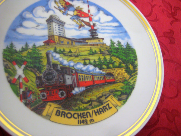 Plato de porcelana 19 cm - Ferrocarril de vía estrecha Brocken Harz, ferrocarril Brocken, locomotora de vapor 