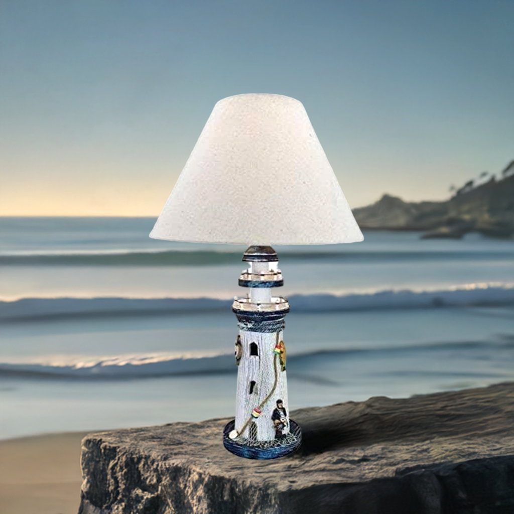 Maritime Tischlampe aus Holz, Shabbylook- Leuchtturm