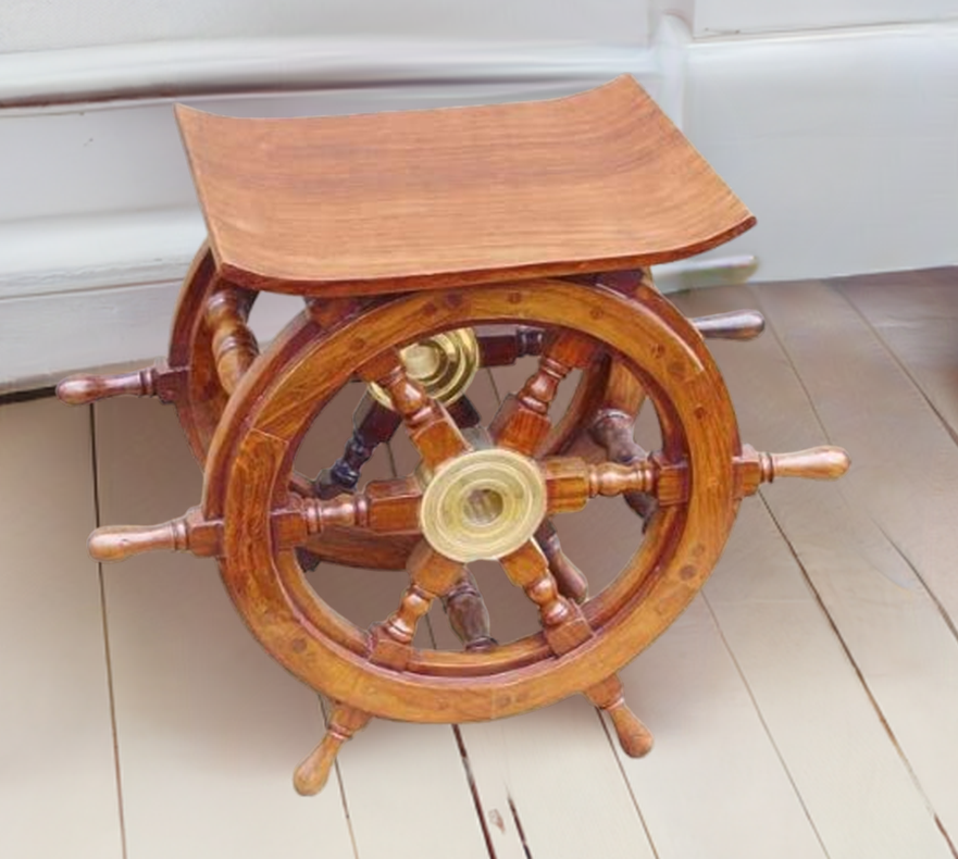 Maritimer Hocker- Beistelltisch der besonderen Art- Holz und Messing