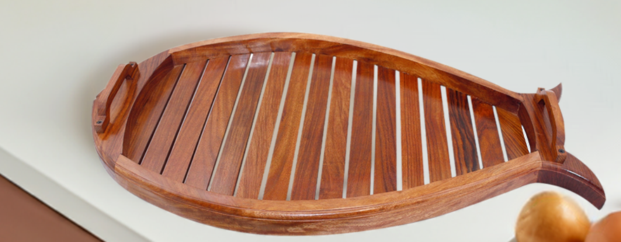 Tablett Fisch aus Holz mit Tragegriffen 65 cm