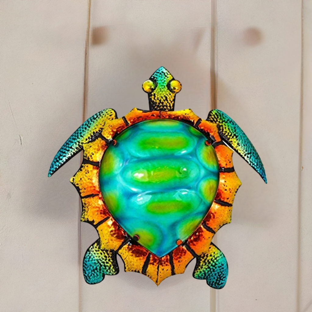 Maritimes Wandbild/Hänger aus Metall und Glas- Airbrush- Turtle, Schildkröte 40 cm