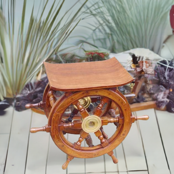 Maritimer Hocker- Beistelltisch der besonderen Art- Holz und Messing