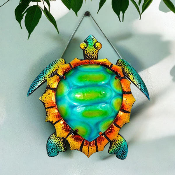 Maritimes Wandbild/Hänger aus Metall und Glas- Airbrush- Turtle, Schildkröte 40 cm