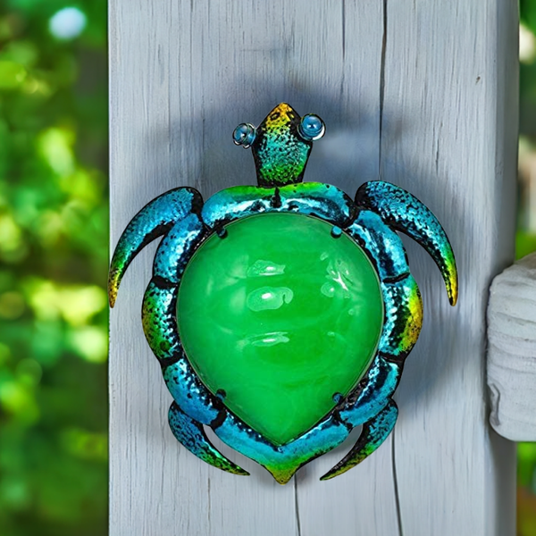 Maritimes Wandbild/Hänger aus Metall und Glas- Airbrush- Turtle, Schildkröte